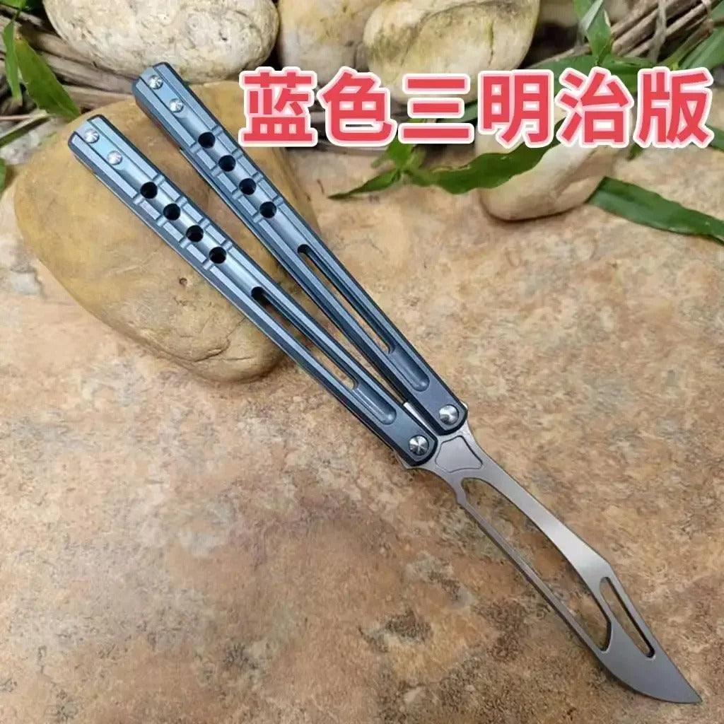 JK Design Orca Balisong Trainer Clone By TheOne, EDC Butterfly Training Knife Integral Stonewashed Titanium Handle Jackknife