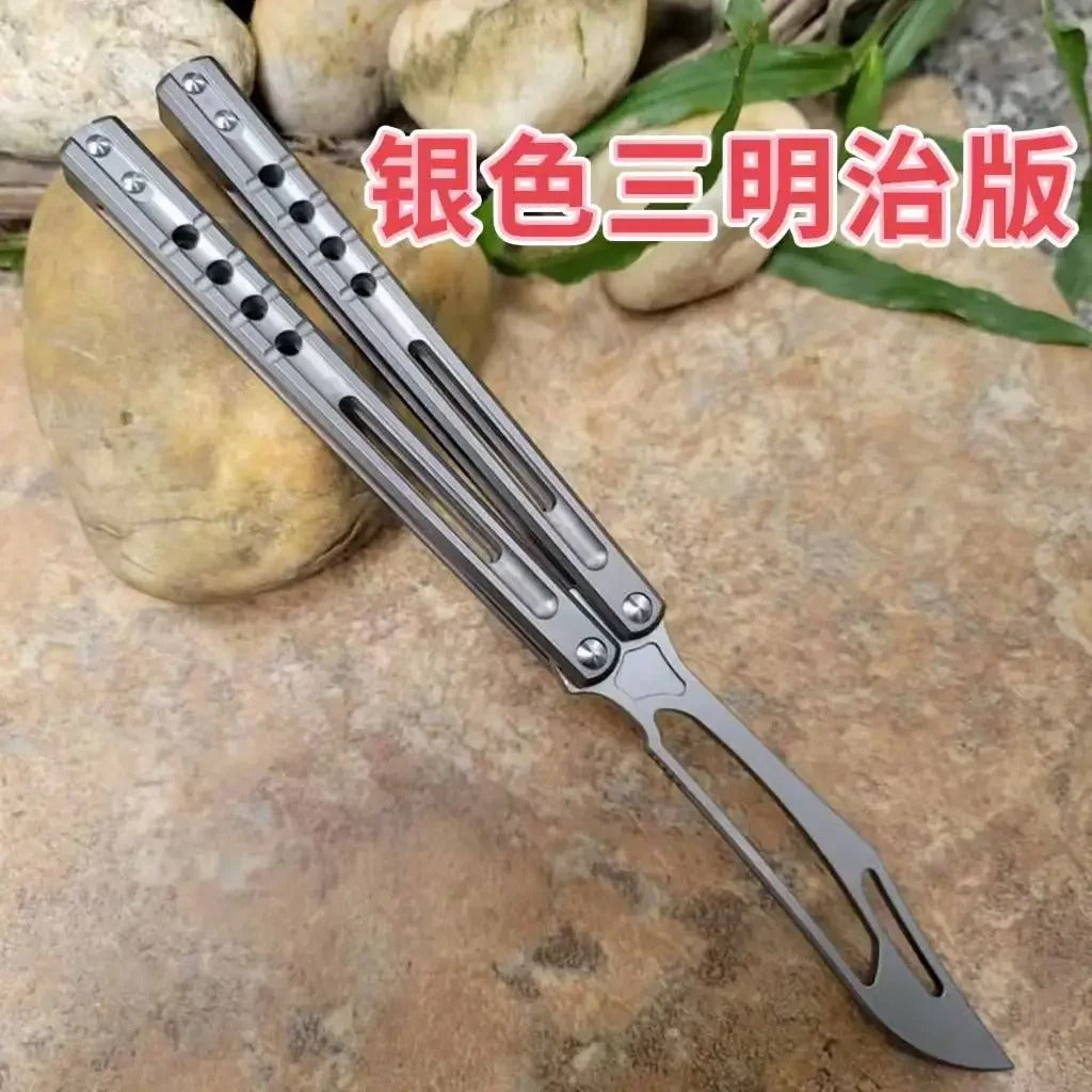 JK Design Orca Balisong Trainer Clone By TheOne, EDC Butterfly Training Knife Integral Stonewashed Titanium Handle Jackknife