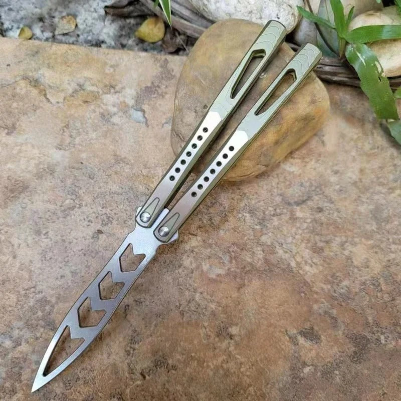 TheOne Archon Balisong Trainer Butterfly Training Knife Channel Titanium Handle D2 Blade Bushings System EDC Tools