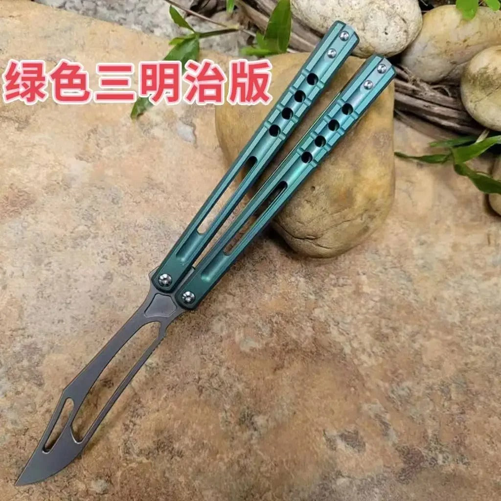 JK Design Orca Balisong Trainer Clone By TheOne, EDC Butterfly Training Knife Integral Stonewashed Titanium Handle Jackknife