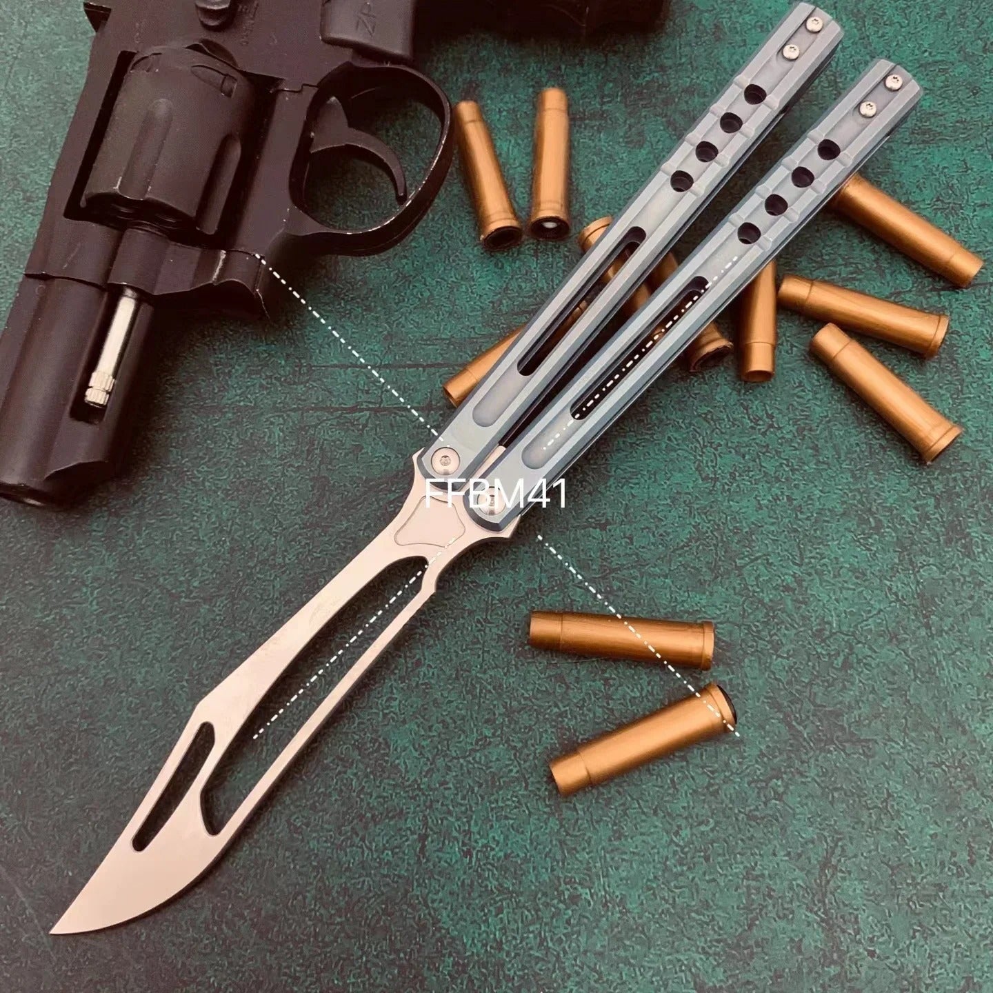 JK Design Orca TheOne Clone EDC Balisong Trainer Titanium Sandwich Handle Butterfly Training Knife Folding Knife Jackknife