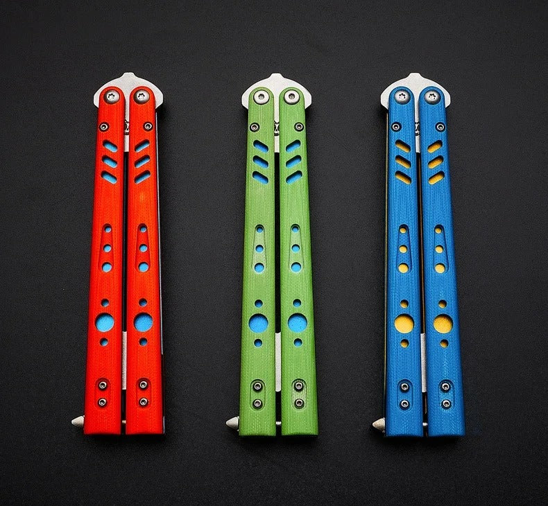 G10 Handle, Titanium Alloy Lining, Bushing System, Not Edged Butterfly Training Knife Self-Defense Folding Knife Balisong