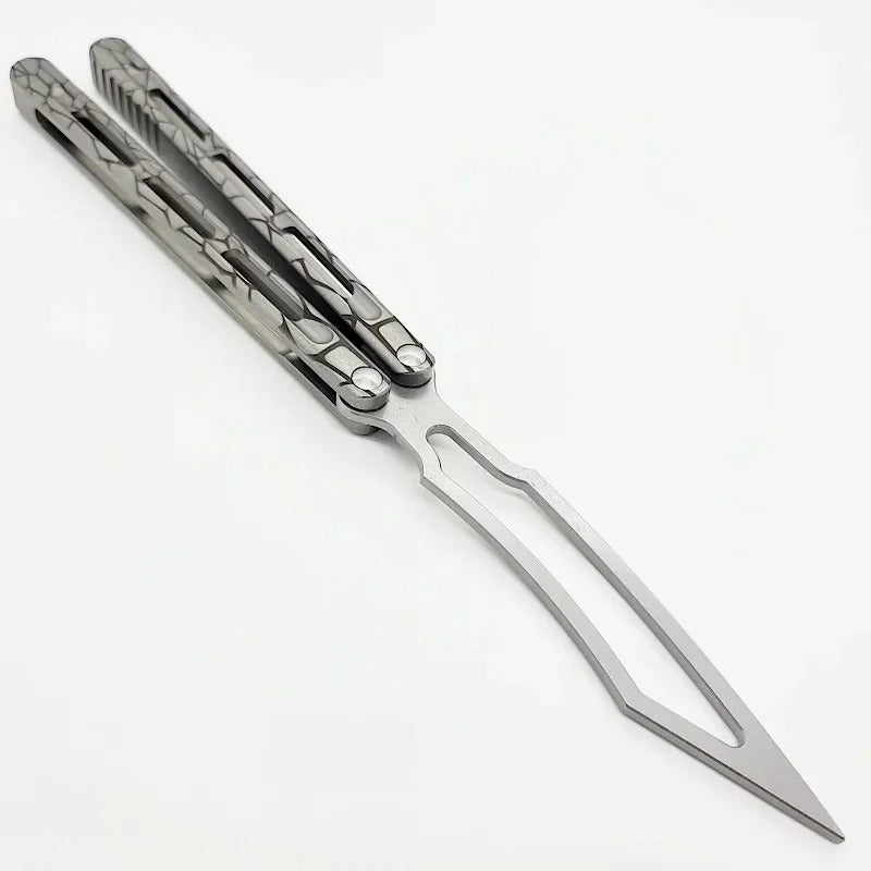 TheOne Adder Viper Trainer Butterfly Knife Channel Titanium Handle D2 Blade Bushing System CNC Jilt Free-swinging EDC Knives