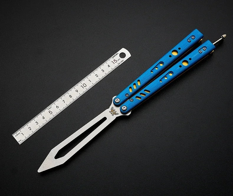 G10 Handle, Titanium Alloy Lining, Bushing System, Not Edged Butterfly Training Knife Self-Defense Folding Knife Balisong