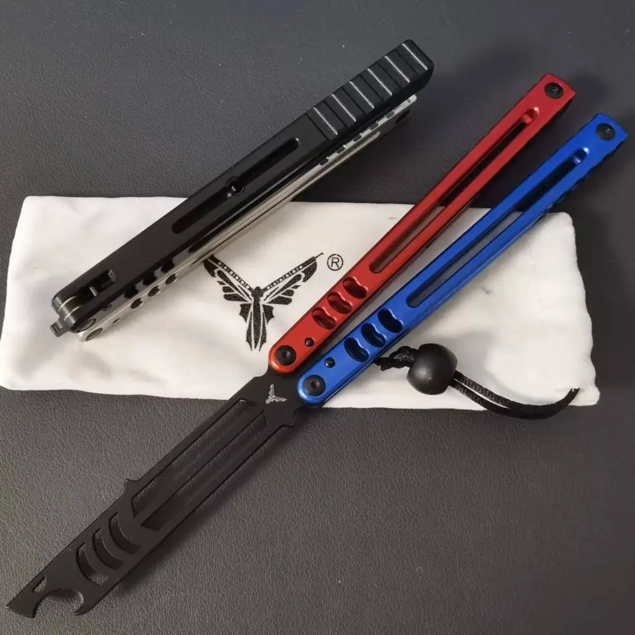 Squid Industries Madko Clone Balisong Trainer Bottle Opener Butterfly Training Knife 7075 Aluminum Channel Handles EDC Tools