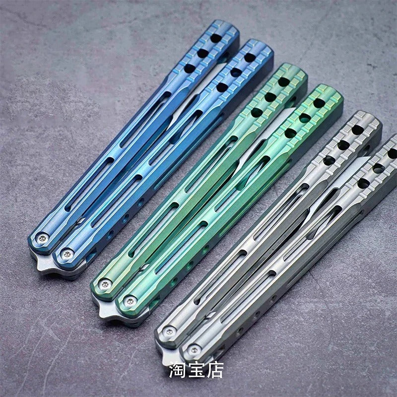 JK Design Orca Balisong Trainer Clone By TheOne, EDC Butterfly Training Knife Integral Stonewashed Titanium Handle Jackknife