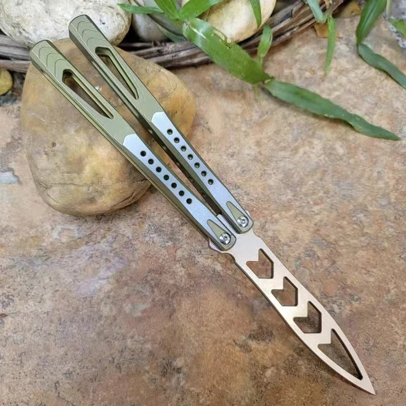 TheOne Archon Balisong Trainer Butterfly Training Knife Channel Titanium Handle D2 Blade Bushings System EDC Tools