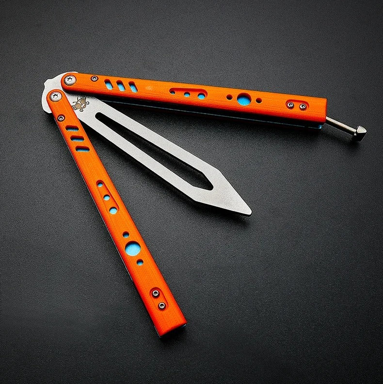 G10 Handle, Titanium Alloy Lining, Bushing System, Not Edged Butterfly Training Knife Self-Defense Folding Knife Balisong