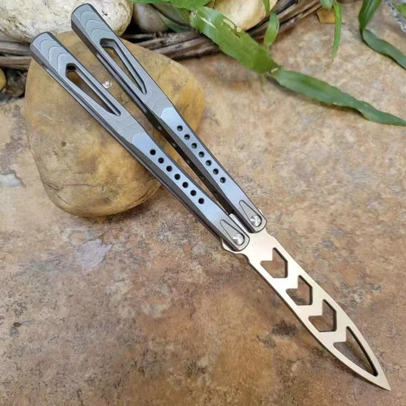 TheOne Archon Balisong Trainer Butterfly Training Knife Channel Titanium Handle D2 Blade Bushings System EDC Tools