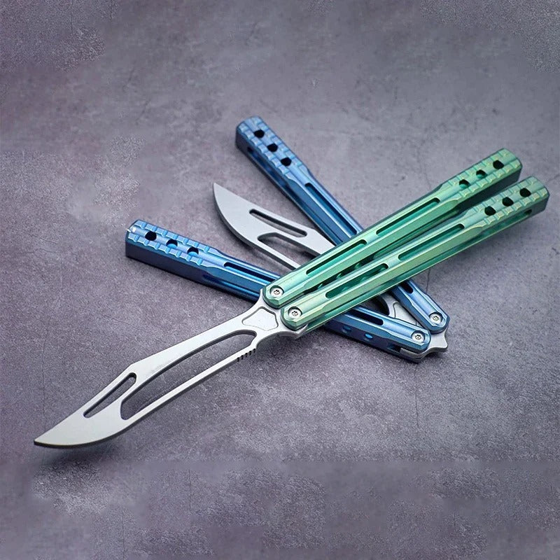 JK Design Orca Balisong Trainer Clone By TheOne, EDC Butterfly Training Knife Integral Stonewashed Titanium Handle Jackknife