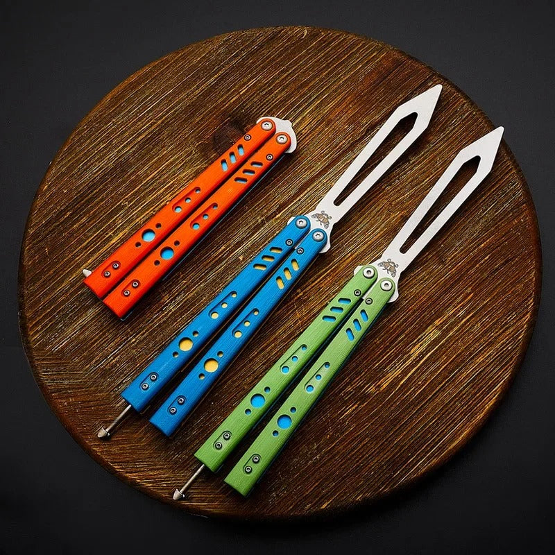 G10 Handle, Titanium Alloy Lining, Bushing System, Not Edged Butterfly Training Knife Self-Defense Folding Knife Balisong