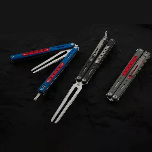 Maxace Hellcat Balisong Live Blade + Tuning Fork Butterfly Training Knife G10/Carbon Fiber Sandwich Handles Zen Pins Bushing