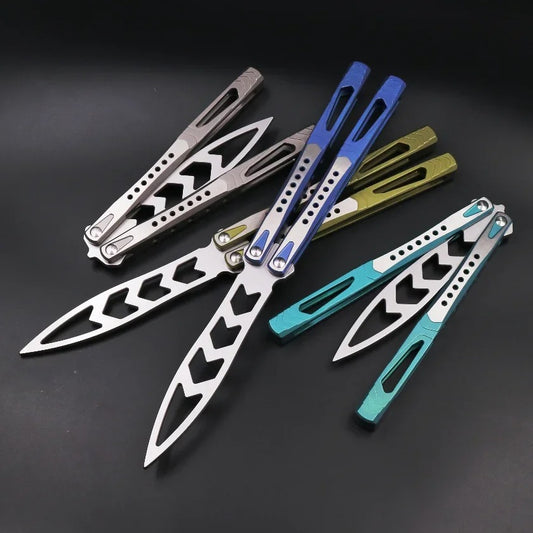 TheOne Archon Balisong Trainer Butterfly Training Knife Channel Titanium Handle D2 Blade Bushings System EDC Tools