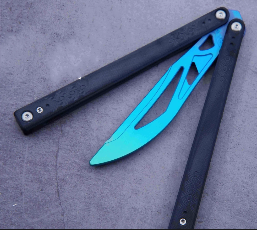 Star Star Butterfly Knife Crown Absolute Sky balisong dyed G10 handle Titanium practice blade toy knife not opened