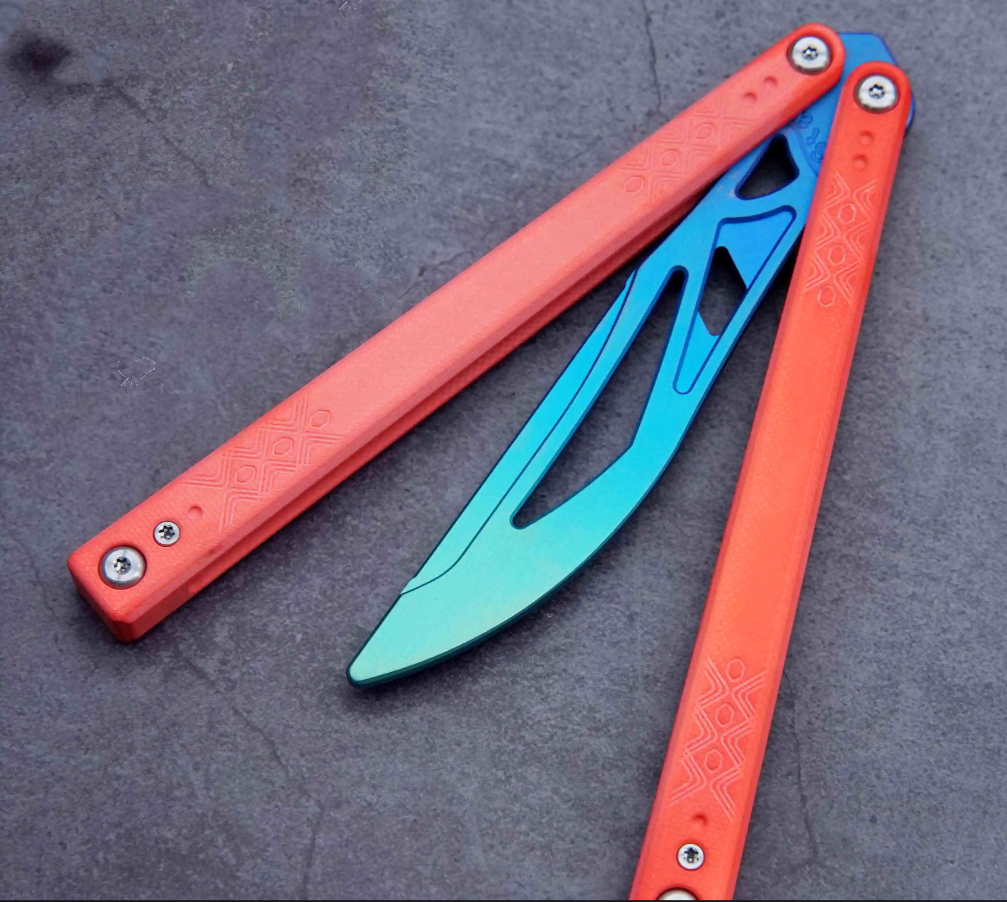 Star Star Butterfly Knife Crown Absolute Sky balisong dyed G10 handle Titanium practice blade toy knife not opened