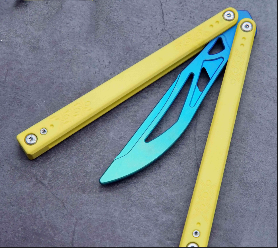 Star Star Butterfly Knife Crown Absolute Sky balisong dyed G10 handle Titanium practice blade toy knife not opened