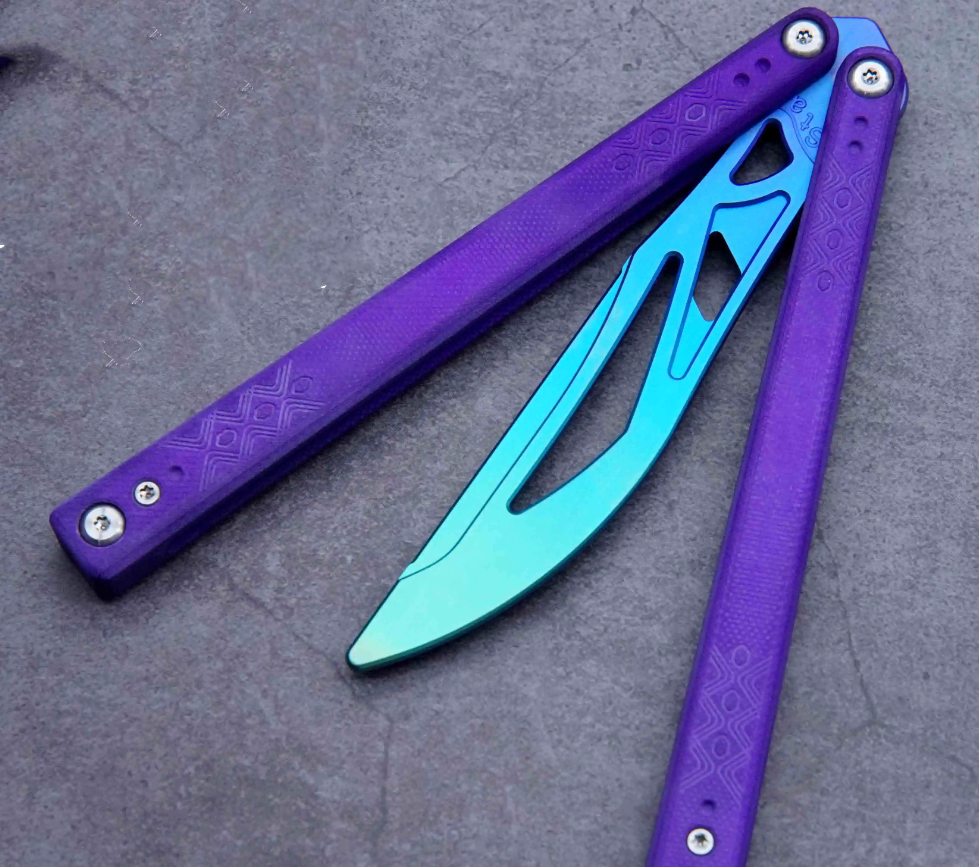 Star Star Butterfly Knife Crown Absolute Sky balisong dyed G10 handle Titanium practice blade toy knife not opened