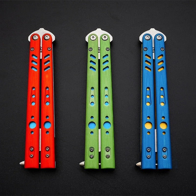 G10 Handle, Titanium Alloy Lining, Bushing System, Not Edged Butterfly Training Knife Self-Defense Folding Knife Balisong