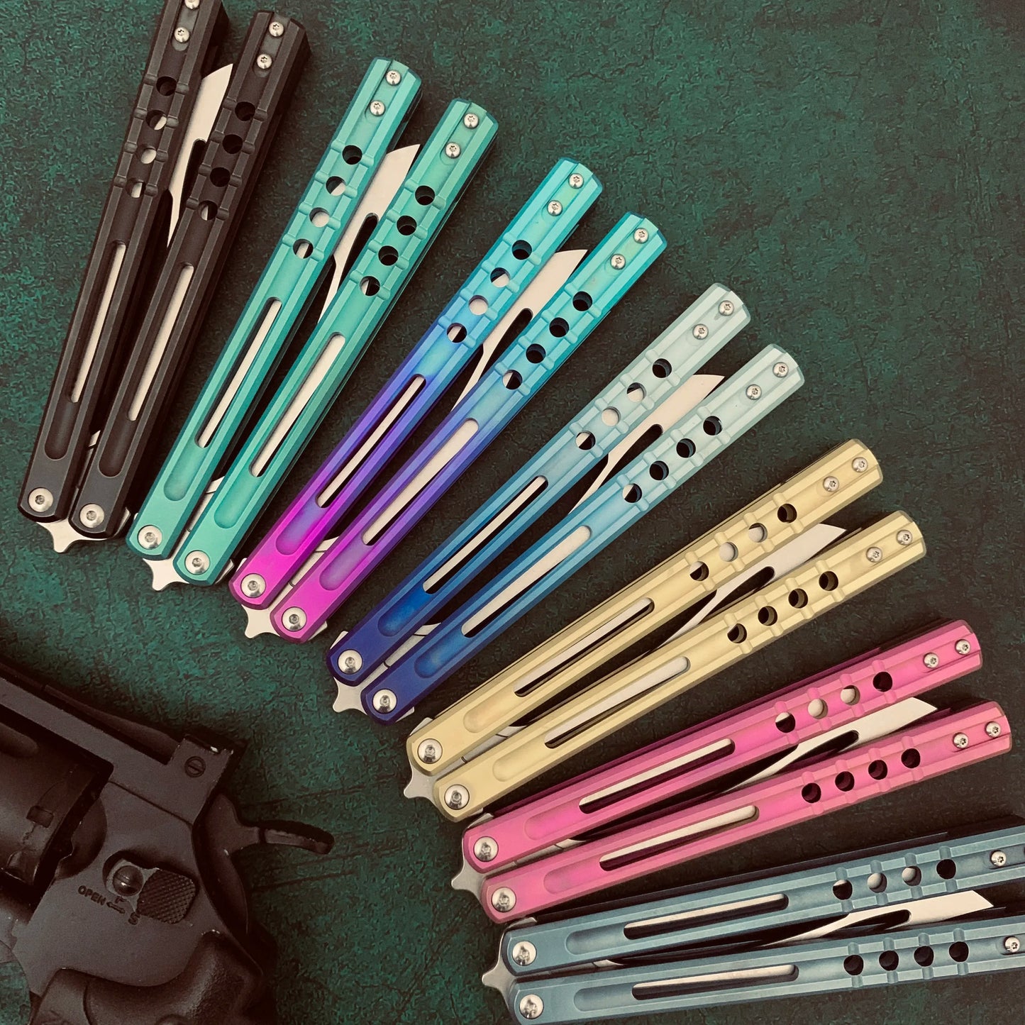 JK Design Orca TheOne Clone EDC Balisong Trainer Titanium Sandwich Handle Butterfly Training Knife Folding Knife Jackknife