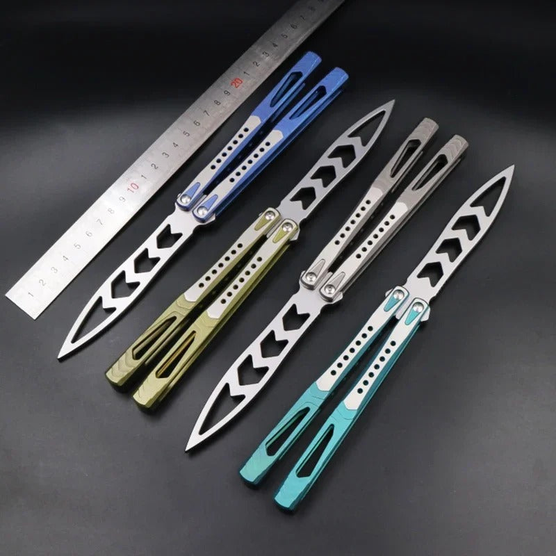 TheOne Archon Balisong Trainer Butterfly Training Knife Channel Titanium Handle D2 Blade Bushings System EDC Tools