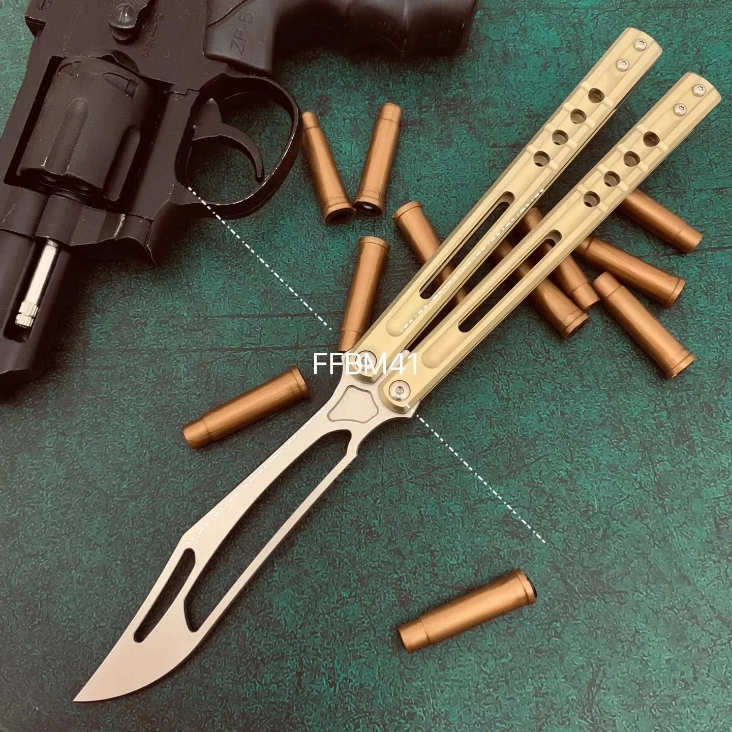 JK Design Orca TheOne Clone EDC Balisong Trainer Titanium Sandwich Handle Butterfly Training Knife Folding Knife Jackknife