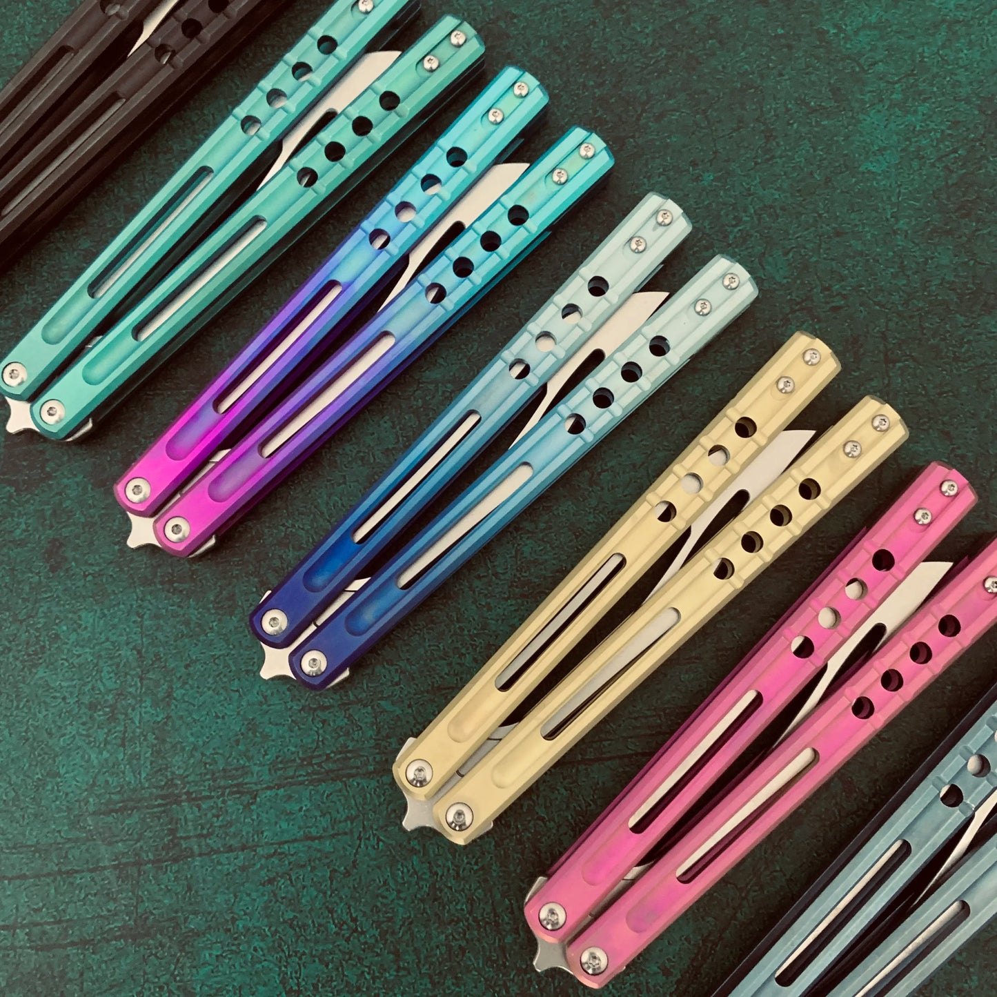 JK Design Orca TheOne Clone EDC Balisong Trainer Titanium Sandwich Handle Butterfly Training Knife Folding Knife Jackknife