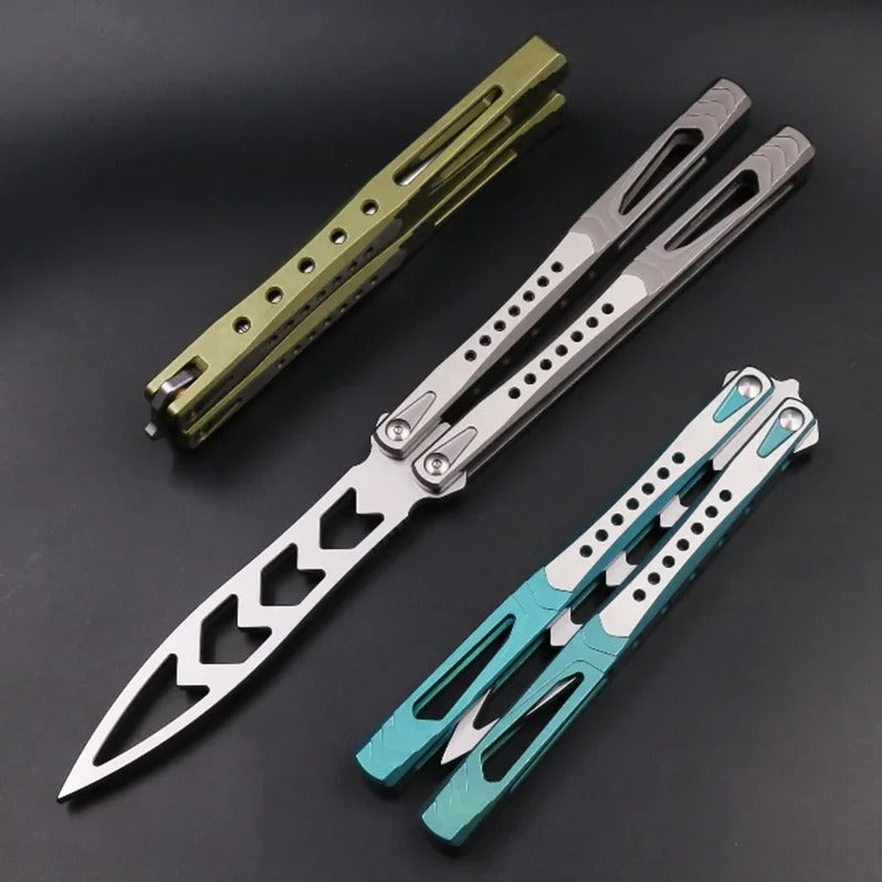 TheOne Archon Balisong Trainer Butterfly Training Knife Channel Titanium Handle D2 Blade Bushings System EDC Tools