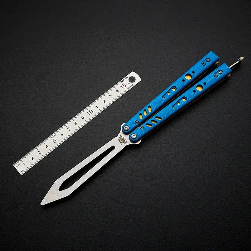 G10 Handle, Titanium Alloy Lining, Bushing System, Not Edged Butterfly Training Knife Self-Defense Folding Knife Balisong