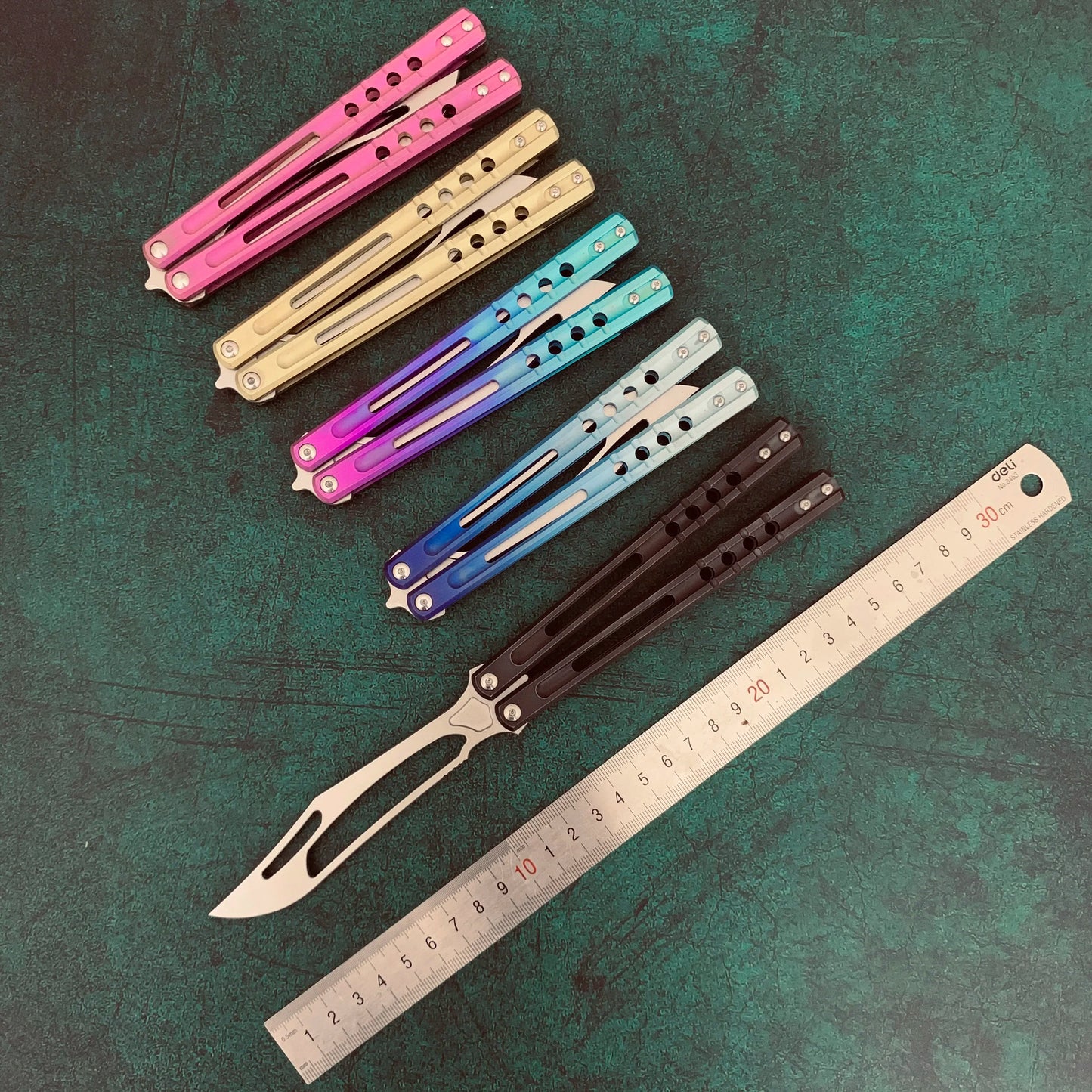 JK Design Orca TheOne Clone EDC Balisong Trainer Titanium Sandwich Handle Butterfly Training Knife Folding Knife Jackknife