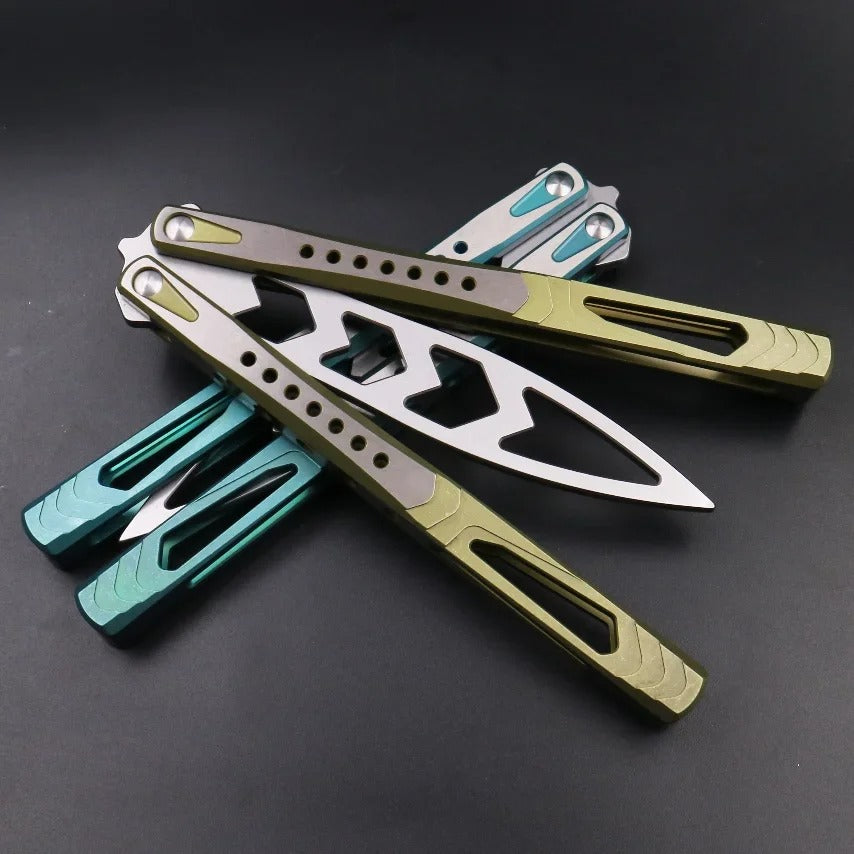 TheOne Archon Balisong Trainer Butterfly Training Knife Channel Titanium Handle D2 Blade Bushings System EDC Tools