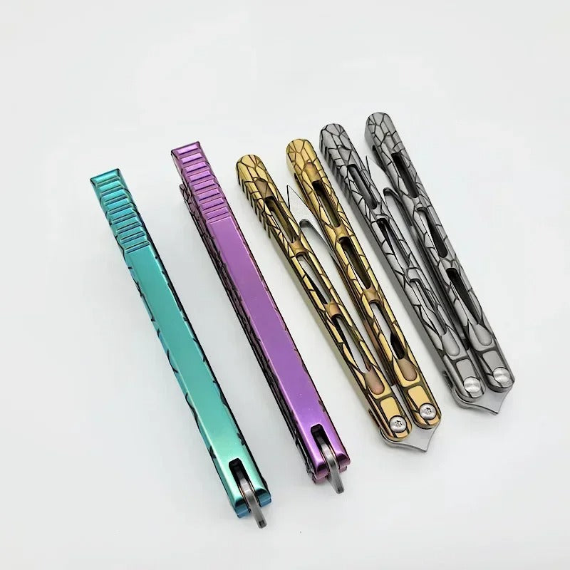 TheOne Adder Viper Trainer Butterfly Knife Channel Titanium Handle D2 Blade Bushing System CNC Jilt Free-swinging EDC Knives