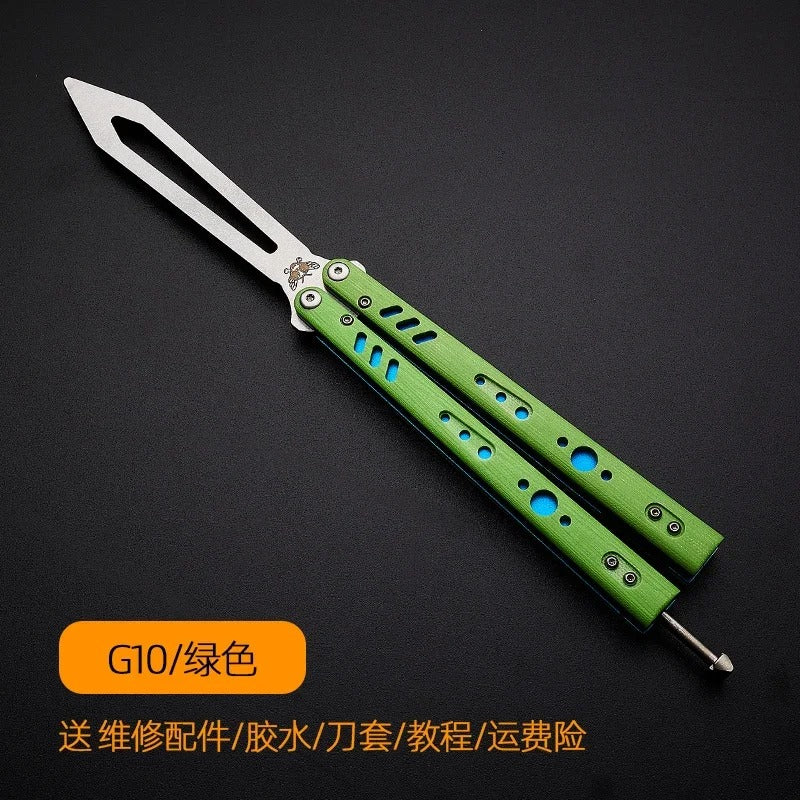 G10 Handle, Titanium Alloy Lining, Bushing System, Not Edged Butterfly Training Knife Self-Defense Folding Knife Balisong