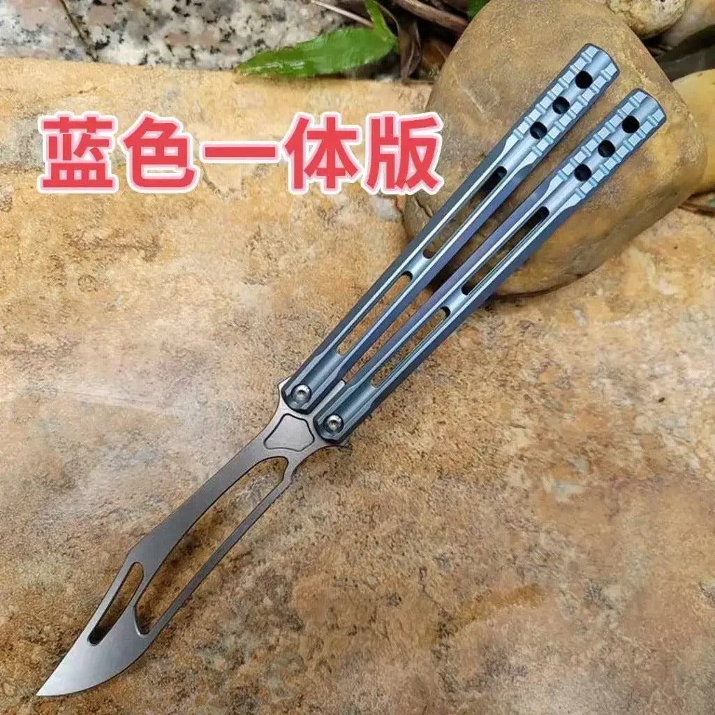 JK Design Orca Balisong Trainer Clone By TheOne, EDC Butterfly Training Knife Integral Stonewashed Titanium Handle Jackknife