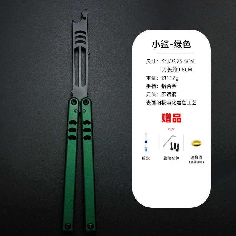 Kotlin Balisong Armed Shark Mako Bushing System Channel Handle Flipper Balisong Butterfly Training Knife