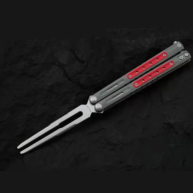 Maxace Hellcat Balisong Live Blade + Tuning Fork Butterfly Training Knife G10/Carbon Fiber Sandwich Handles Zen Pins Bushing