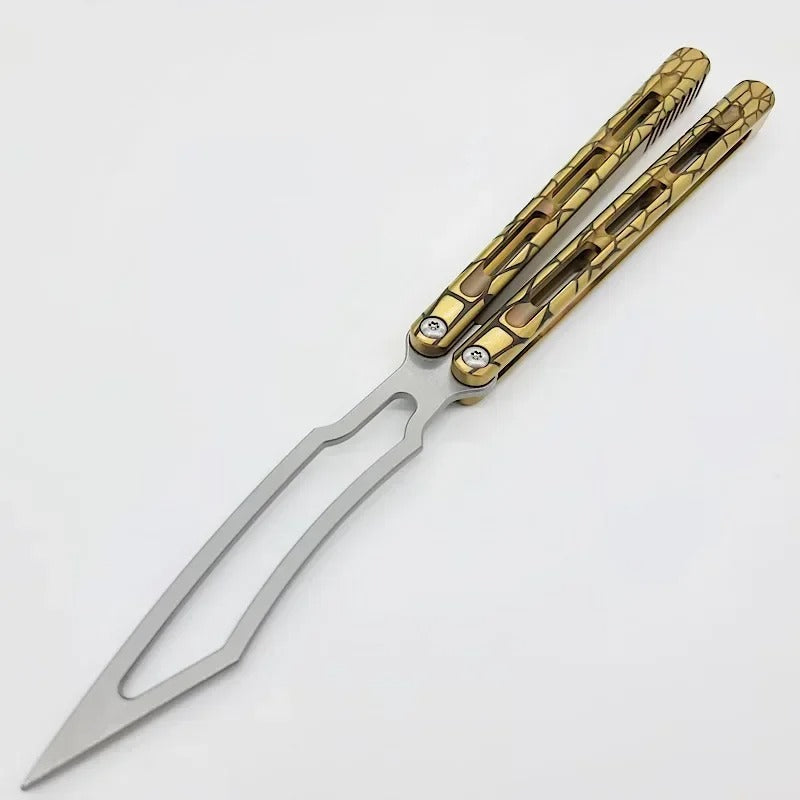 TheOne Adder Viper Trainer Butterfly Knife Channel Titanium Handle D2 Blade Bushing System CNC Jilt Free-swinging EDC Knives