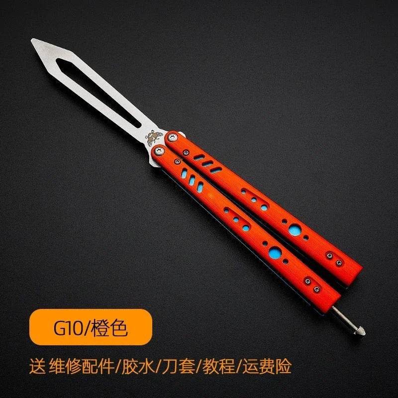 G10 Handle, Titanium Alloy Lining, Bushing System, Not Edged Butterfly Training Knife Self-Defense Folding Knife Balisong