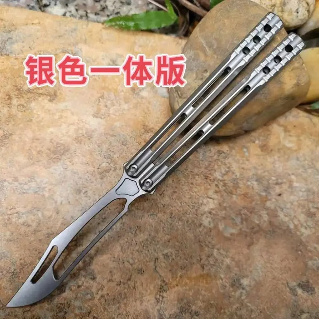 JK Design Orca Balisong Trainer Clone By TheOne, EDC Butterfly Training Knife Integral Stonewashed Titanium Handle Jackknife