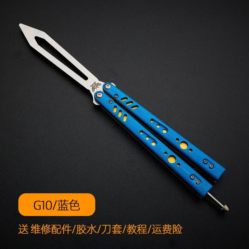 G10 Handle, Titanium Alloy Lining, Bushing System, Not Edged Butterfly Training Knife Self-Defense Folding Knife Balisong