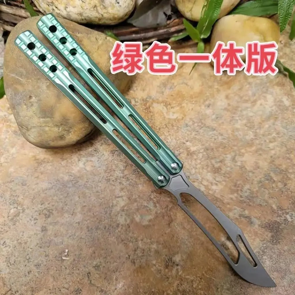 JK Design Orca Balisong Trainer Clone By TheOne, EDC Butterfly Training Knife Integral Stonewashed Titanium Handle Jackknife