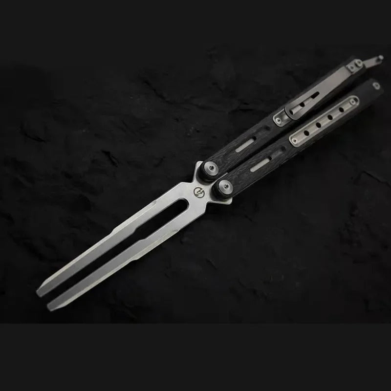 Maxace Hellcat Balisong Live Blade + Tuning Fork Butterfly Training Knife G10/Carbon Fiber Sandwich Handles Zen Pins Bushing