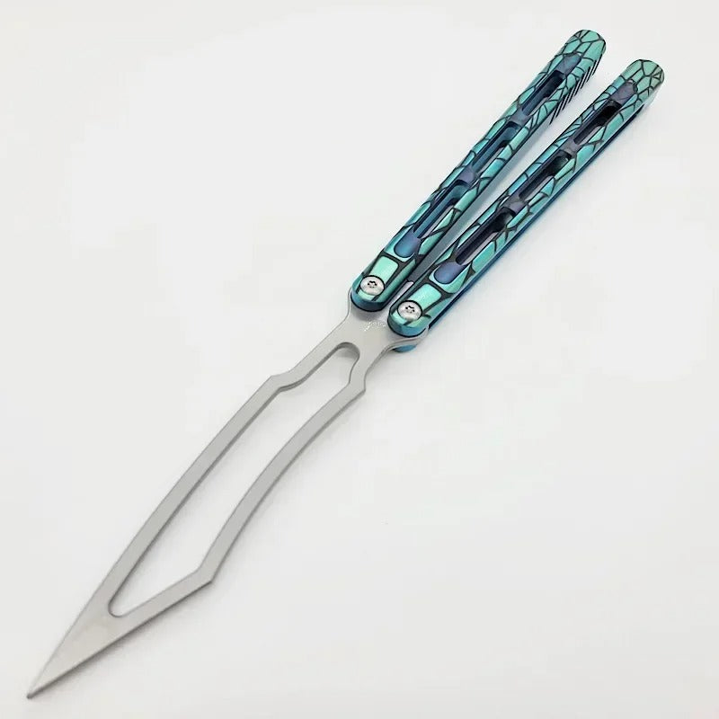 TheOne Adder Viper Trainer Butterfly Knife Channel Titanium Handle D2 Blade Bushing System CNC Jilt Free-swinging EDC Knives